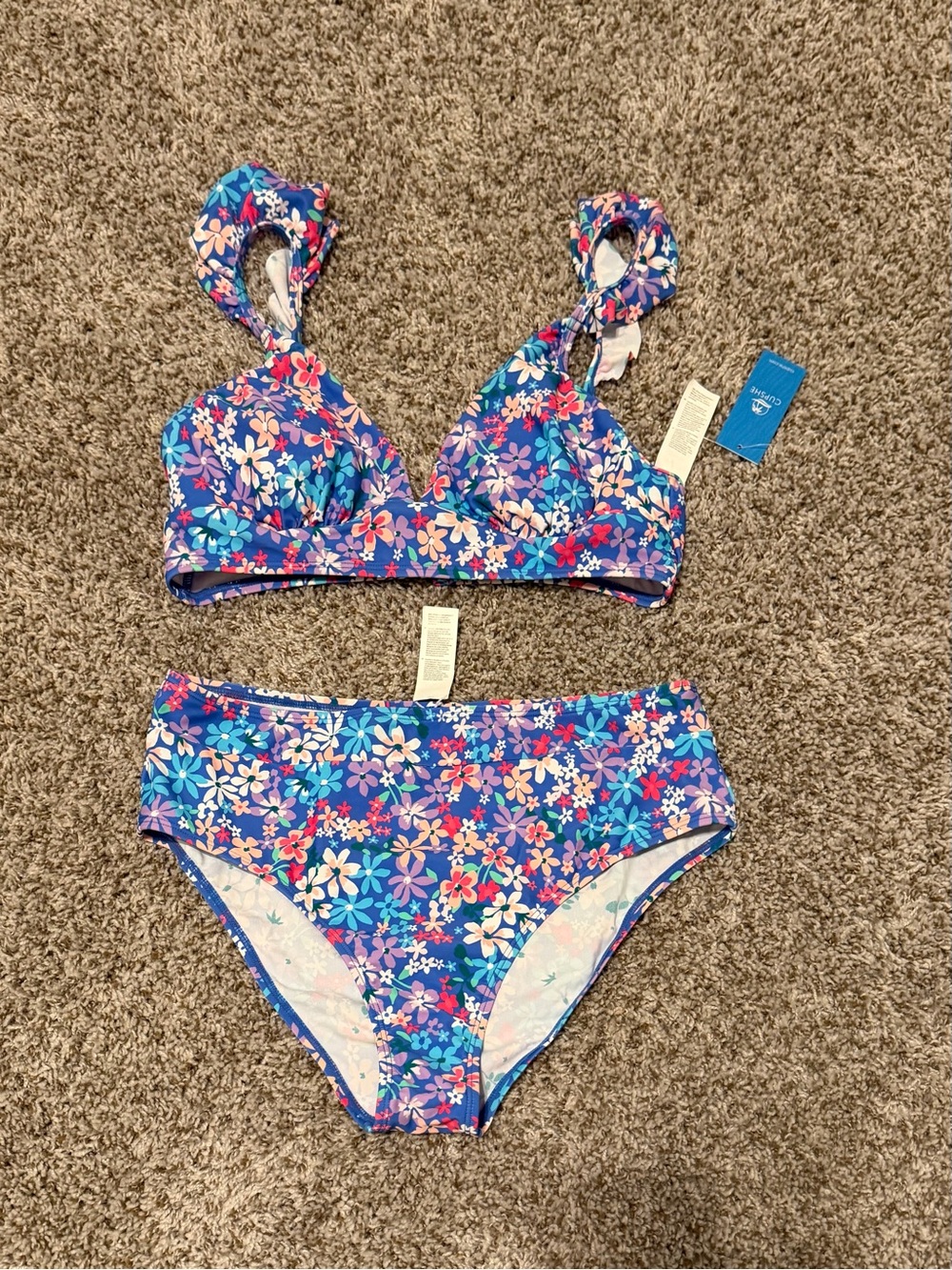 Cupshe Blue Floral Tie-Back Bikini Set